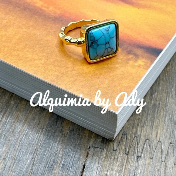 Turquoise  western ring in gold /colorful bohemian pastel blue - Picture 1 of 8